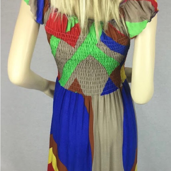 Multicolour Maxi natural Dress stretch wide waist short sleeved open neck - Picture 3 of 10